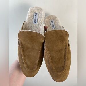 Steve Madden Women's Loafer Flat Mule slipper Cognac Suede 8.5 slip on